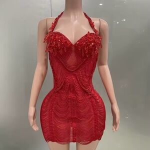 Elegant Red Halter Dress